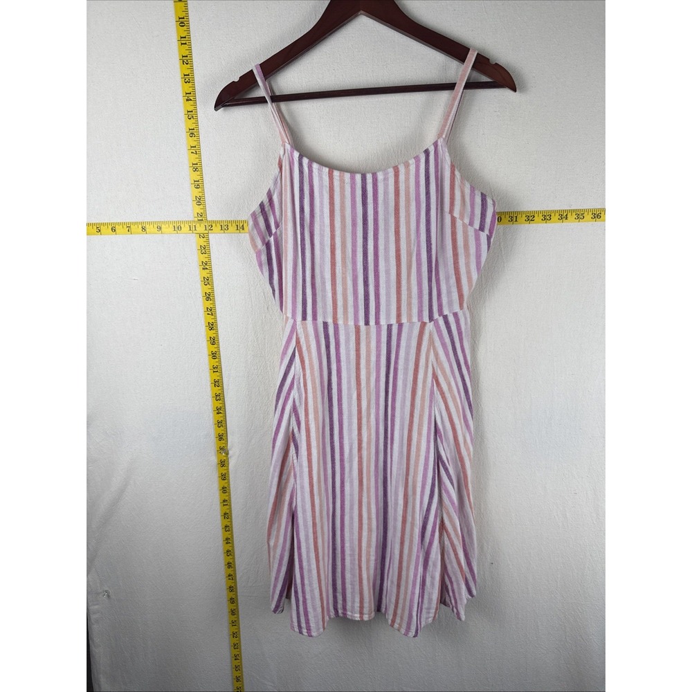 Gap Linen Blend Med Cami Striped Smocked Back Mini Dress Coastal Beachy Festival
